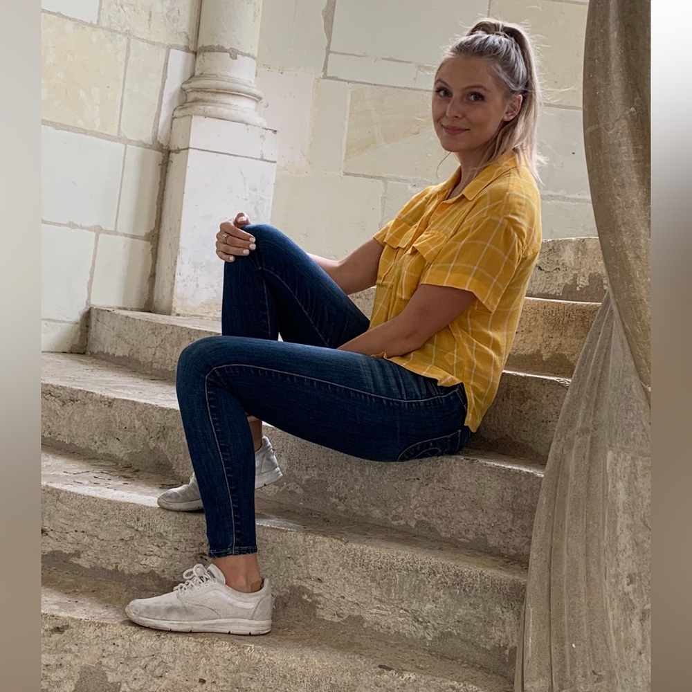 Yellow BP button up short sleeve shirt